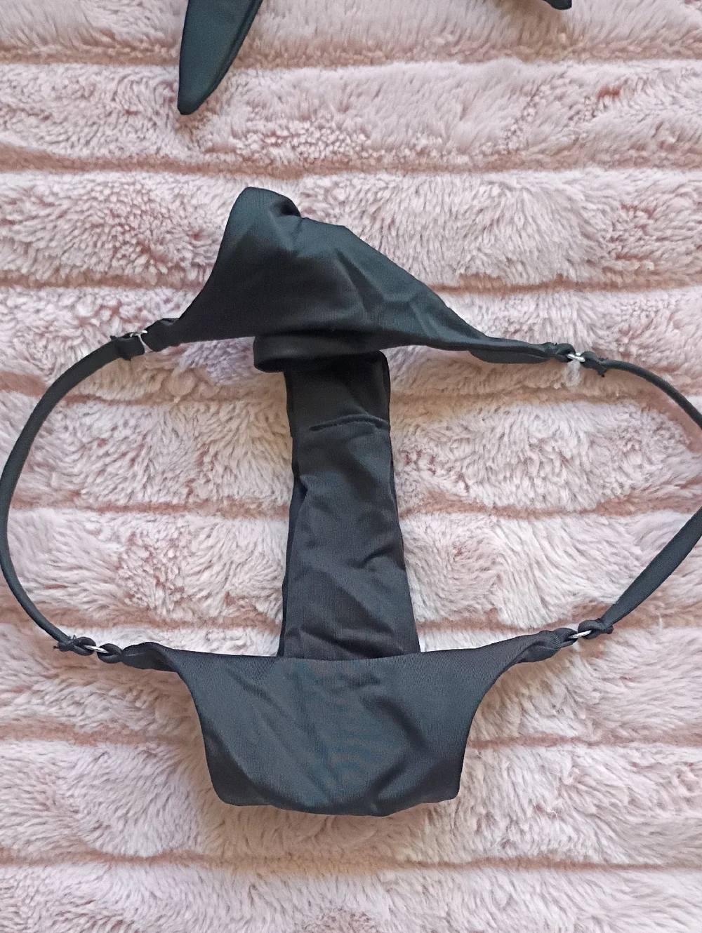 Frankie's Bikinis Black Tie-Front Crop Top & Minimal Bikini Bottom